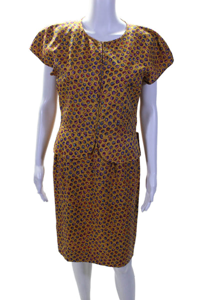 Valentino Boutique Womens Short Sleeve Floral Zip Up Peplum Dress Yellow Size 10