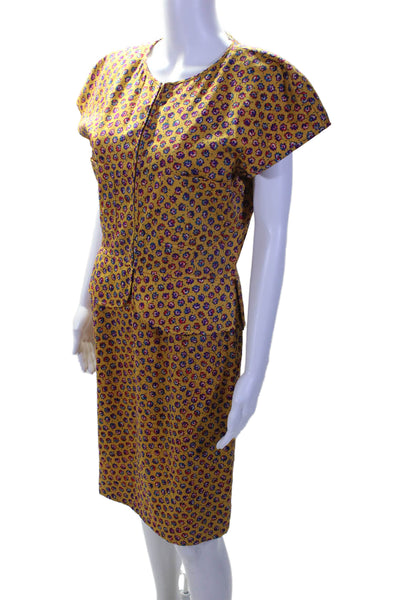 Valentino Boutique Womens Short Sleeve Floral Zip Up Peplum Dress Yellow Size 10