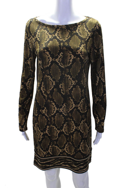 Michael Michael Kors Womens Brown Snakeskin Print Long Sleeve A-Line Dress SizeM