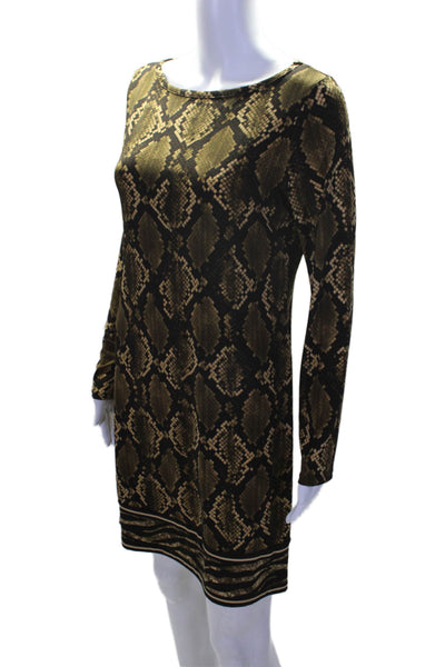 Michael Michael Kors Womens Brown Snakeskin Print Long Sleeve A-Line Dress SizeM