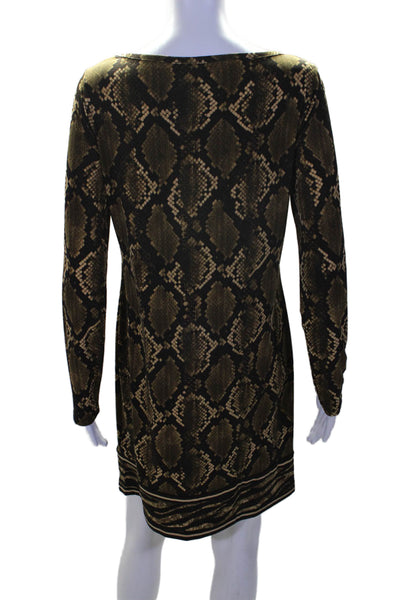 Michael Michael Kors Womens Brown Snakeskin Print Long Sleeve A-Line Dress SizeM