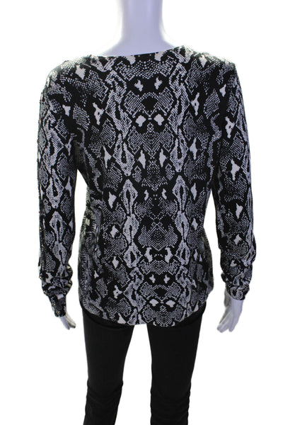 J. Mclaughlin Womens Cotton Black Python Print Crew Neck Sweater Top Size M