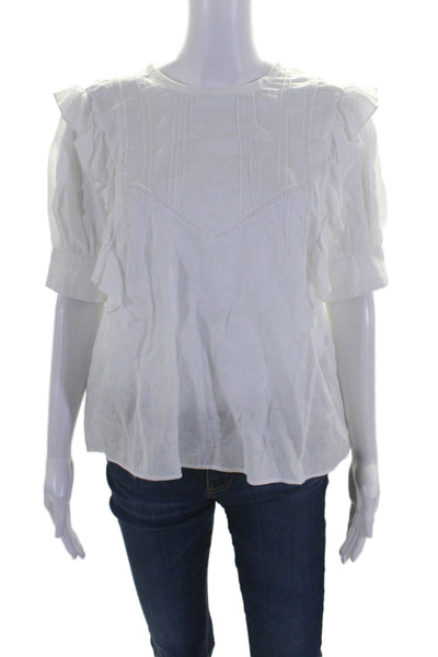 Elisa Lima Womens Short Sleeve Button Lace Ruffle Babydoll Blouse White Size EUR