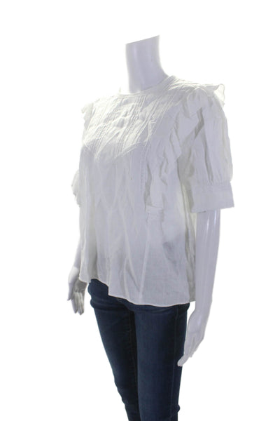 Elisa Lima Womens Short Sleeve Button Lace Ruffle Babydoll Blouse White Size EUR