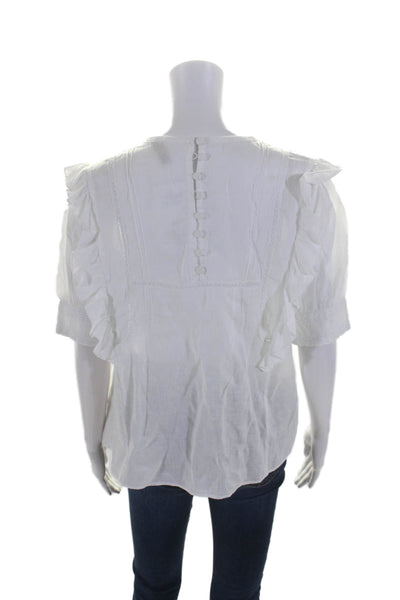 Elisa Lima Womens Short Sleeve Button Lace Ruffle Babydoll Blouse White Size EUR