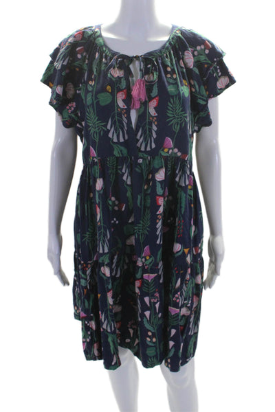 Megan Galanti for Anthropologie Womens Cotton Blend Floral Dress Navy Size L