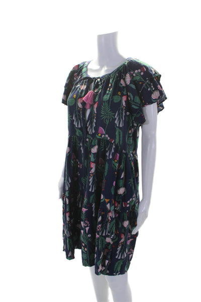 Megan Galanti for Anthropologie Womens Cotton Blend Floral Dress Navy Size L