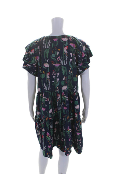 Megan Galanti for Anthropologie Womens Cotton Blend Floral Dress Navy Size L