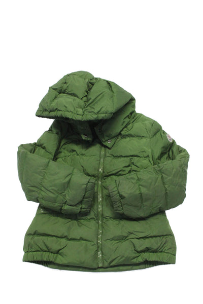 Moncler Girls Texture Zip Lined Long Sleeve Hood Puffer Jacket Green Size S