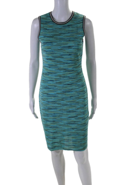 M Missoni Womens Sleeveless Crew Neck Knit Sheath Dres Green Black Size 4