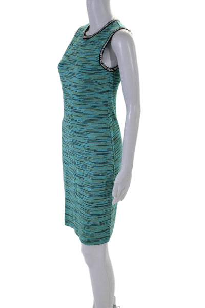 M Missoni Womens Sleeveless Crew Neck Knit Sheath Dres Green Black Size 4