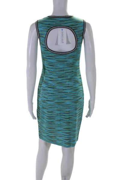 M Missoni Womens Sleeveless Crew Neck Knit Sheath Dres Green Black Size 4