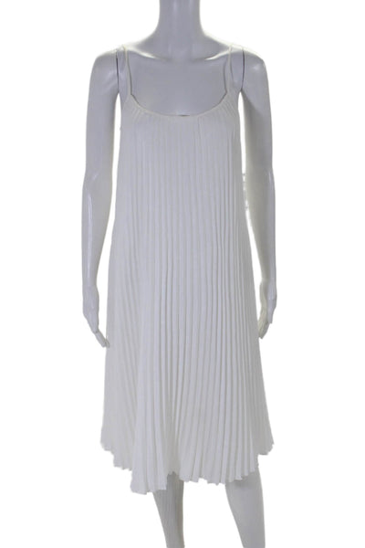 Vince Womens Spaghetti Strap Scoop Neck Pleated Shift Dress White Size Small