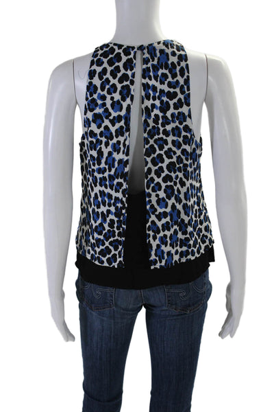 Karina Grimaldi Womens Sleeveless Crew Neck Leopard Print Top White Blue Small