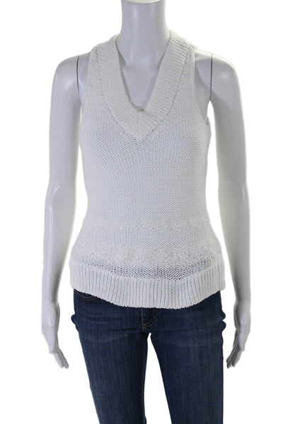 Rag & Bone Womens Sleeveless V Neck Crochet Knit Top White Cotton Size XS