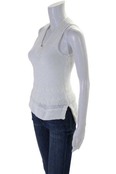 Rag & Bone Womens Sleeveless V Neck Crochet Knit Top White Cotton Size XS