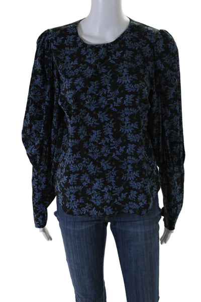 Veronica Beard Womens Button Back Long Sleeve Floral Silk Blouse Blue Size 2