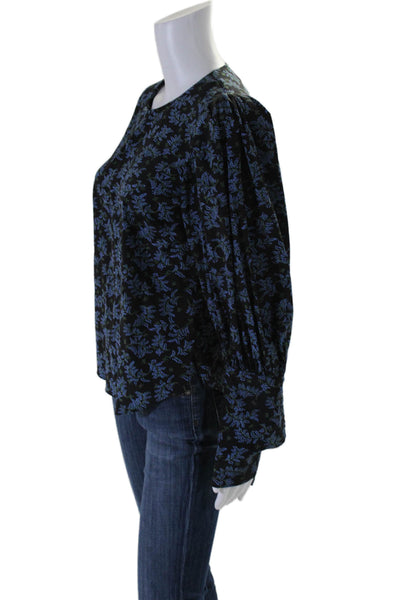 Veronica Beard Womens Button Back Long Sleeve Floral Silk Blouse Blue Size 2