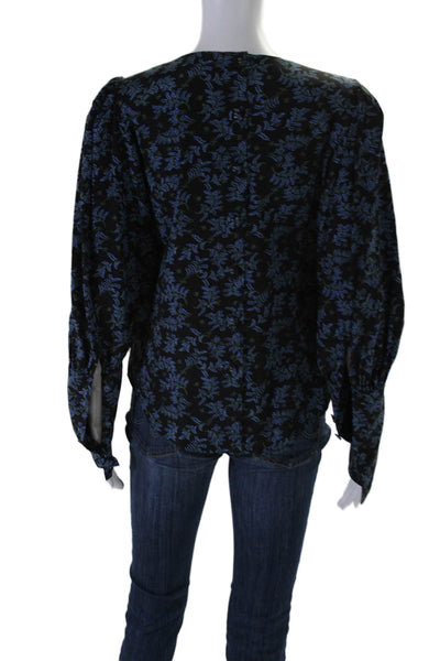 Veronica Beard Womens Button Back Long Sleeve Floral Silk Blouse Blue Size 2