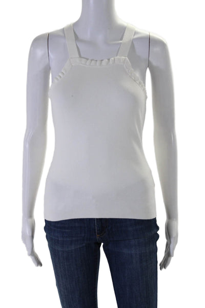 Milly Womens Sleeveless Ruffled Square Neck Knit Top White Size Petite