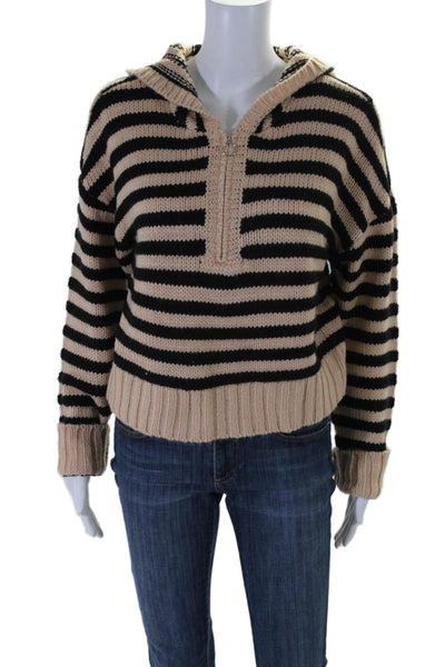 For Love And Lemons Womens Striped Long Sleeve Hooded Sweater Beige XS