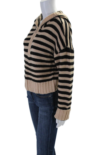 For Love And Lemons Womens Striped Long Sleeve Hooded Sweater Beige XS