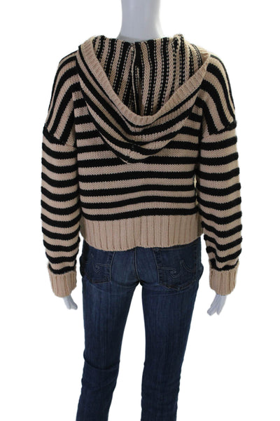 For Love And Lemons Womens Striped Long Sleeve Hooded Sweater Beige XS