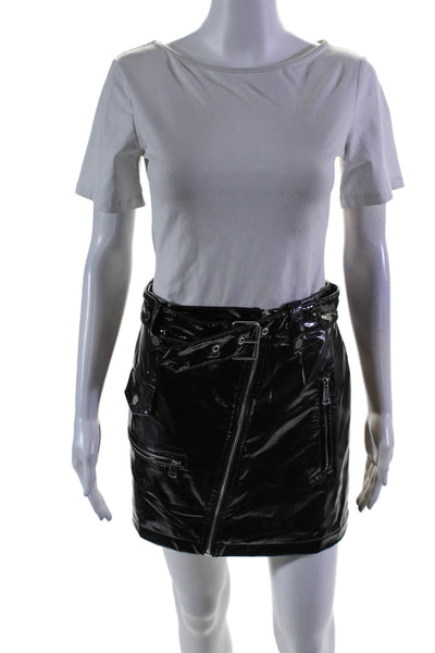 Bagatelle . NYC Womens Pleated Leather Shiny Belted Zip Short Skirt Black Size S