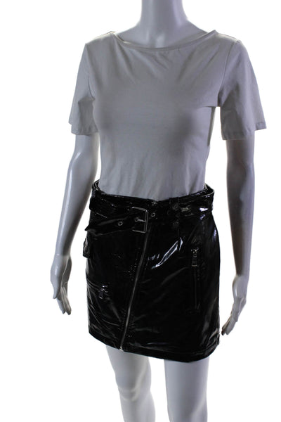 Bagatelle . NYC Womens Pleated Leather Shiny Belted Zip Short Skirt Black Size S