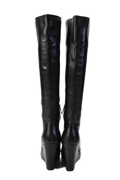 Prada Womens Leather Mini Zip Long Knee High Platform Boots Black Size EUR 37