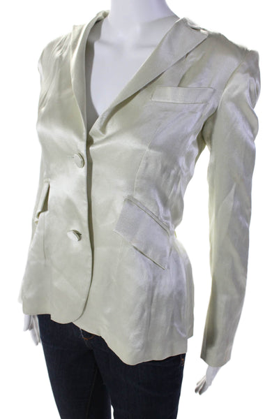 Zac Posen Womens Two Pocket Peak Collar Button Up Blazer Jacket Green Size S