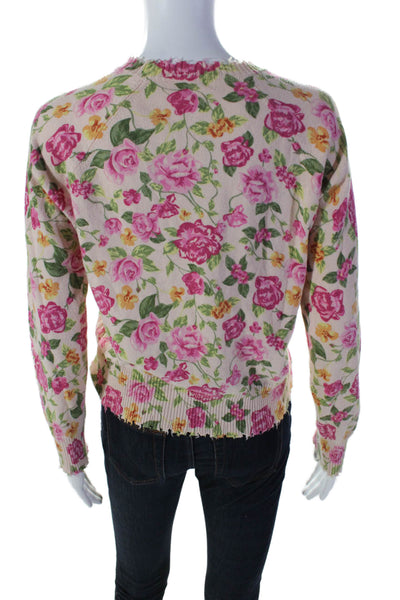 Minnie Rose Women's Distress Long Sleeves Pullover Sweater Pink Floral Size S