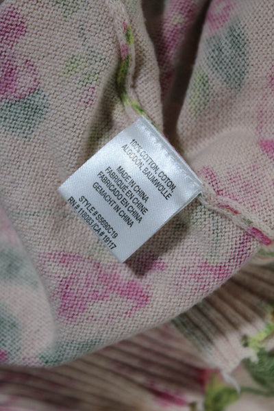 Minnie Rose Women's Distress Long Sleeves Pullover Sweater Pink Floral Size S