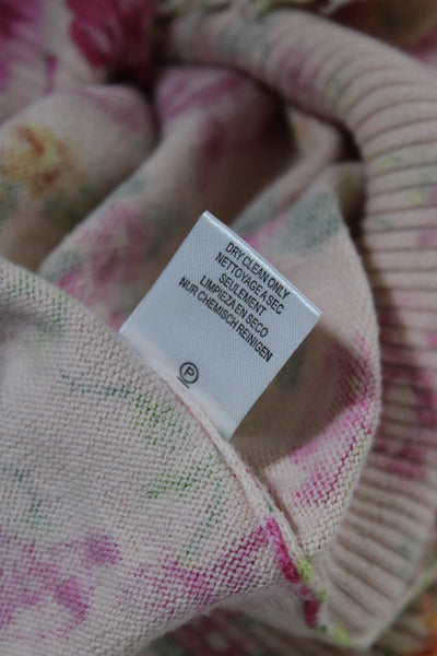 Minnie Rose Women's Distress Long Sleeves Pullover Sweater Pink Floral Size S