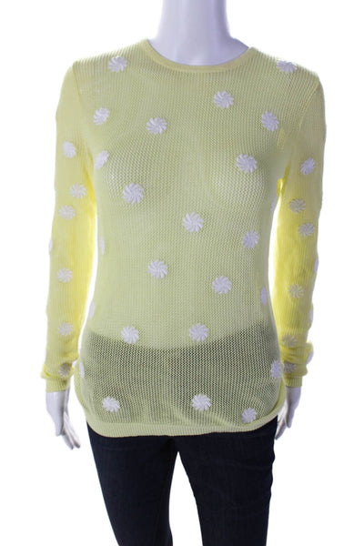 Minnie Rose Women's Round Neck Long Sleeves Mesh Pullover Sweater Yellow Size XS