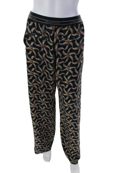 Scotch & Soda Womens Floral Elastic Waist Straight Leg Pants Black Size S