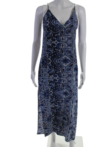 Rory Beca Womens Silk Abstract Print Maxi Dress Blue Beige Size Extra Small