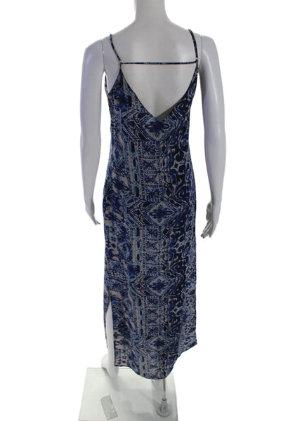 Rory Beca Womens Silk Abstract Print Maxi Dress Blue Beige Size Extra Small