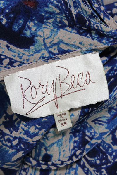 Rory Beca Womens Silk Abstract Print Maxi Dress Blue Beige Size Extra Small