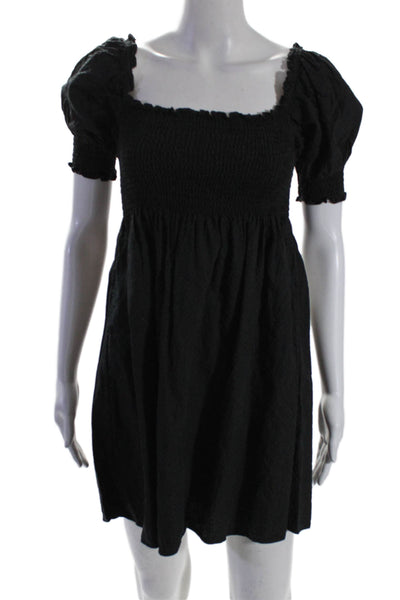 Hill House Womens Short Puffy Sleeves A Line Dress Black Cotton Size Extra Small