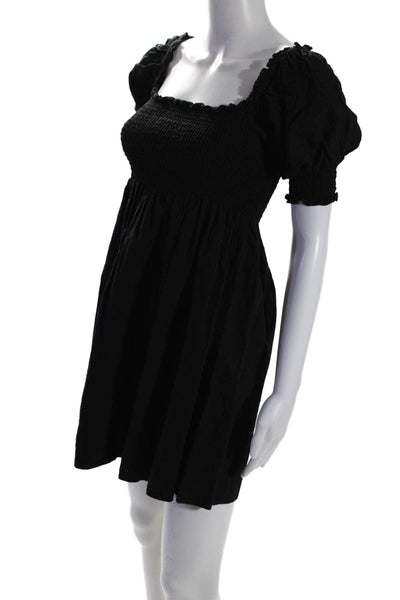 Hill House Womens Short Puffy Sleeves A Line Dress Black Cotton Size Extra Small