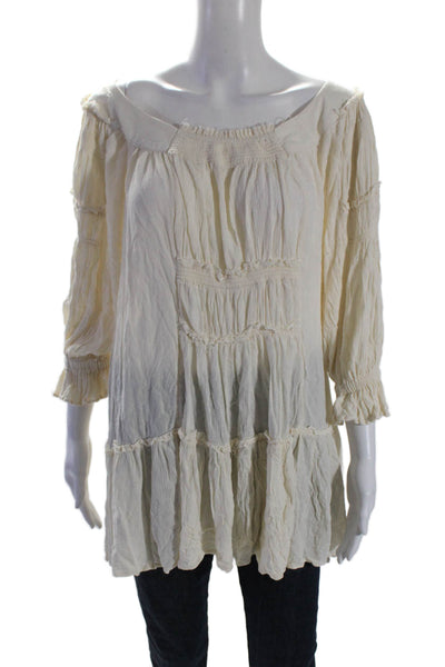 Free People Womens Smocked Detail Long Sleeves Blouse White Size Extra Small