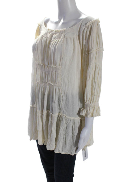 Free People Womens Smocked Detail Long Sleeves Blouse White Size Extra Small