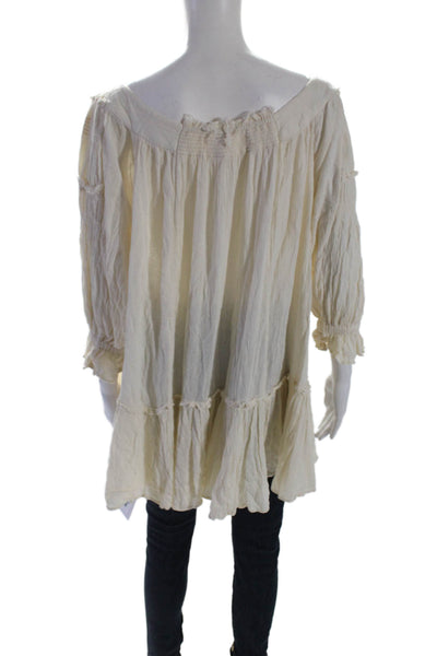 Free People Womens Smocked Detail Long Sleeves Blouse White Size Extra Small