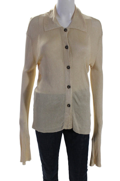 Free People Womens Button Down Crew Neck Sweater Beige Size Extra Small