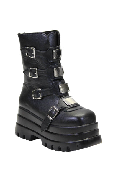 Designer Fashion Womens Thick Platform Buckle Zip Short Boots Black Size EUR 36