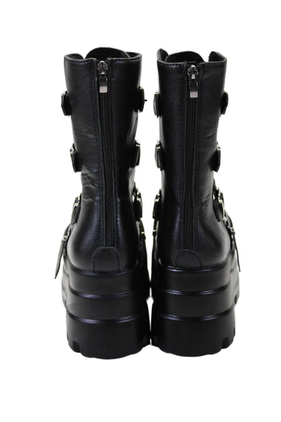 Designer Fashion Womens Thick Platform Buckle Zip Short Boots Black Size EUR 36