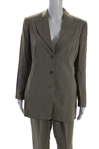 Carlisle Womens Striped Single Breasted 2 Piece Pants Suit Brown Size 4