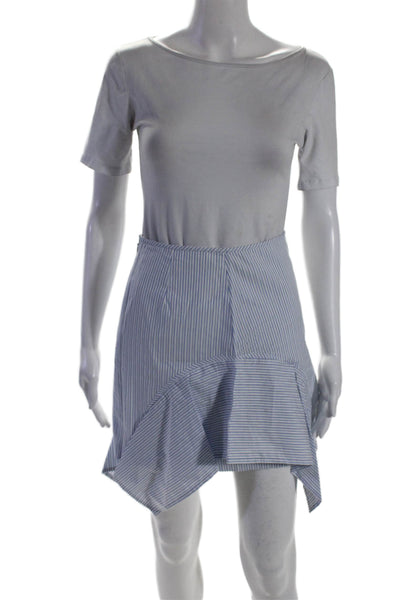 BCBG Max Azria Womens Back Zip Striped Flare Skirt White Blue Size XS