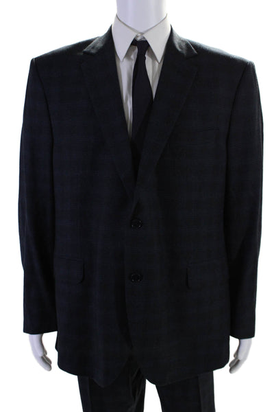 Woodbury Men's Long Sleeves Lined Two Piece Pants Suit Navy Blue Plaid Size 40